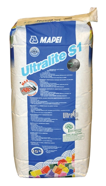 Mapei Ultralite S1 15 kg. Grå, En komponent højtydende, fleksibel, let og cementbaseret klæber 